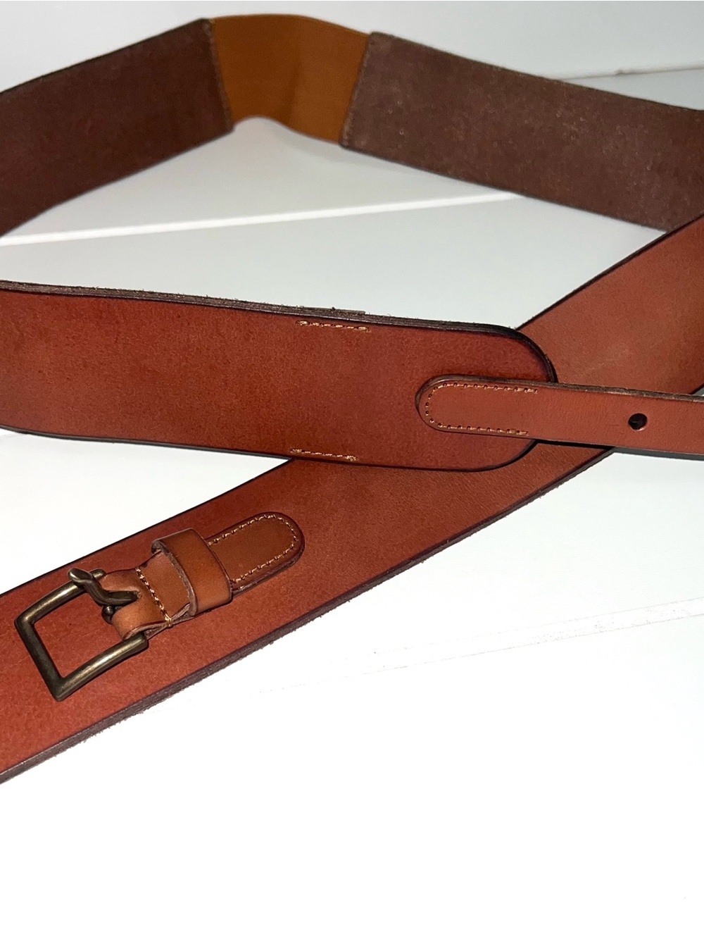 LOFT Genuine Leather Wide Waist Belt 16/18 Cognac Brown Stretch Cinch